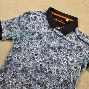 Robert Graham Polo Shirt Mens Large Blue Floral Classic Fit Streetwear Cotton